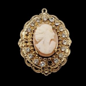⚠️SALE⚠️ Cameo Lady and Rhinestone Pendant *Flaws*